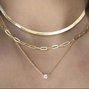 Gold Layered Necklace Set w/ Diamond Pendant - Elegant Choker & Link Chain Combo